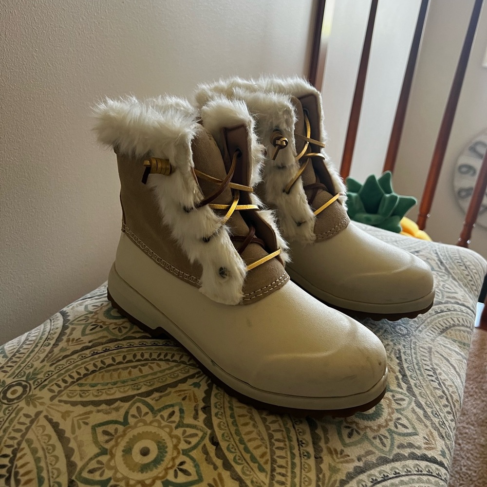 Cream Sperry Boots